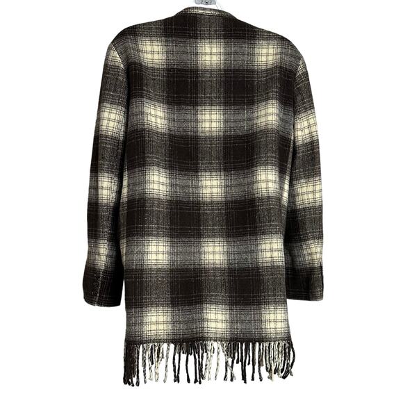 Karen Kane Wool Blend Made in USA Plaid Fringe Jacket Size XS - Picture 2 of 6